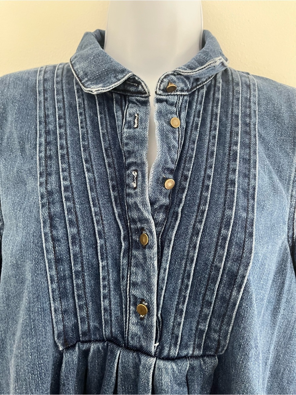 Free People Baby Blues Denim Pintuck Babydoll Tunic Top Dress XS - Picture 9 of 11